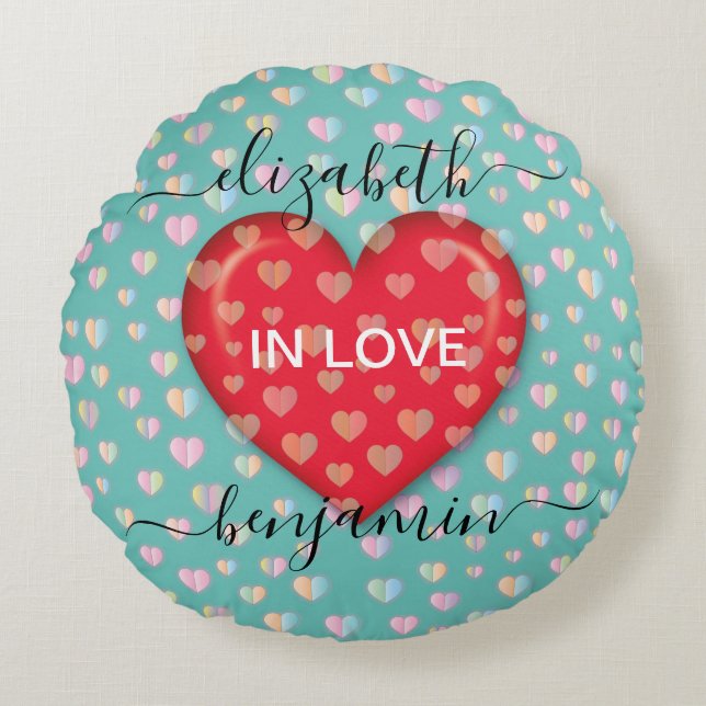 Minimalist Fall in Love Heart with heart speckles Round Pillow (Front)
