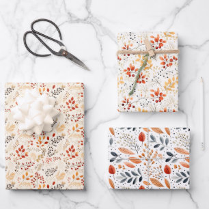 Minimalist Fall Leaves - Autumn Elegance Wrapping Paper Sheets