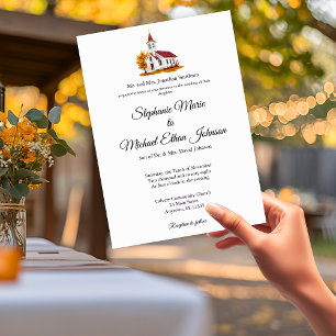 Minimalist Fall Leaves Church Wedding Invitations