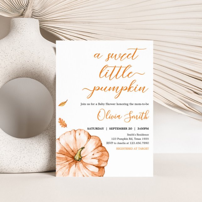 Minimalist Fall Little Pumpkin Baby Shower  Invitation (Minimalist Fall Autumn Pumpkin Baby Shower Invitation)