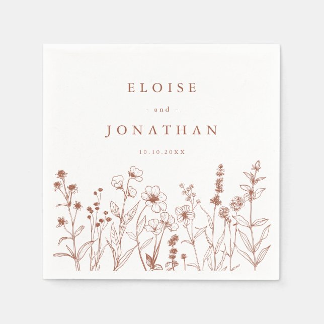Minimalist fall Terracotta Wildflower Boho Wedding Napkins (Front)