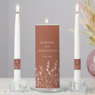 Minimalist fall Terracotta Wildflower Boho Wedding Unity Candle Set
