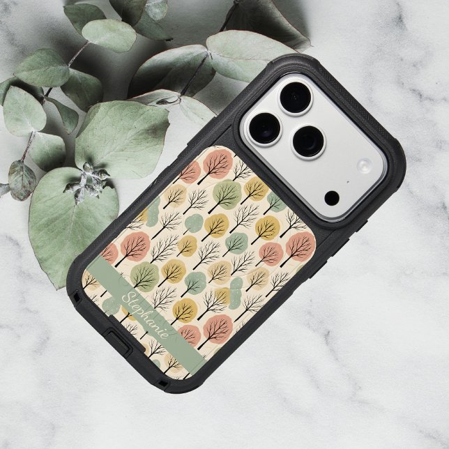 Minimalist Fall Tree Pattern Forest Custom Name Otterbox iPhone Case (Creator Uploaded)