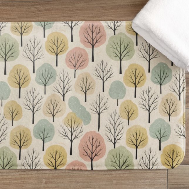 Minimalist Fall Tree Pattern Pastel Autumn Forest Bath Mat (Creator Uploaded)