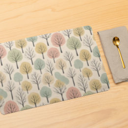 Minimalist Fall Tree Pattern Pastel Autumn Forest Cloth Placemat