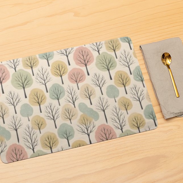 Minimalist Fall Tree Pattern Pastel Autumn Forest Cloth Placemat (Creator Uploaded)