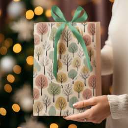 Minimalist Fall Tree Pattern Pastel Autumn Forest Medium Gift Bag