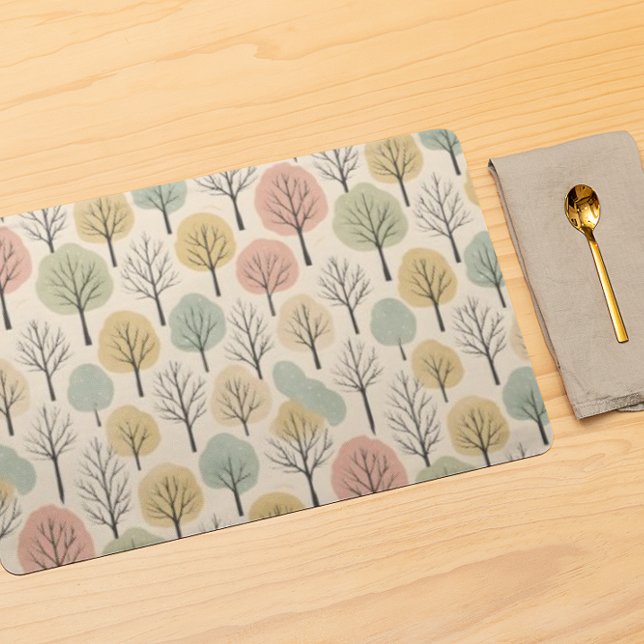 Minimalist Fall Tree Pattern Pastel Autumn Forest Placemat (Creator Uploaded)