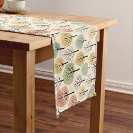 Minimalist Fall Tree Pattern Pastel Autumn Forest Short Table Runner