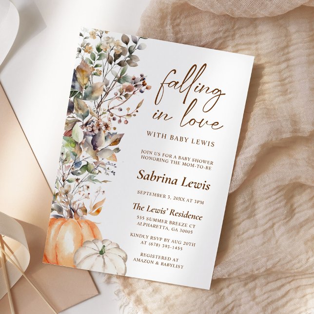 Minimalist Falling In Love Autumn Fall Baby Shower Invitation (Creator Uploaded)