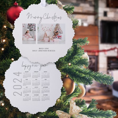 Minimalist Family 2 Photos 2024 Calendar Ornament Card