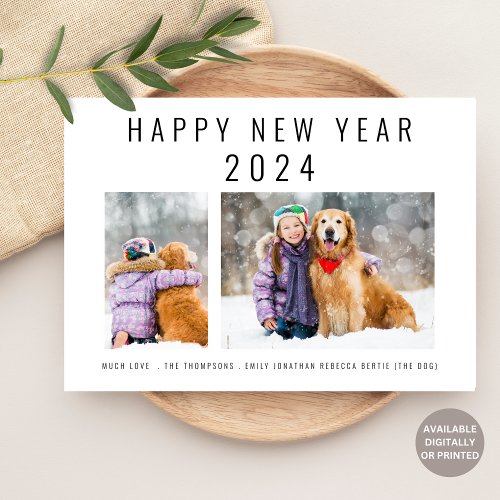 Minimalist Family 2 Photos 2024 Happy New Year Holiday Card