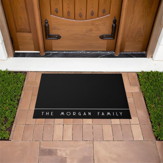  Minimalist Family Name Monogram Gold Black Doormat (Outdoor)
