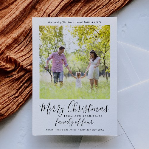 Minimalist Family of Four Pregnancy Photo Holiday Card