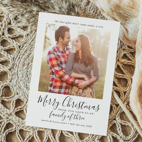 Minimalist Family of Three Pregnancy Photo Holiday Card