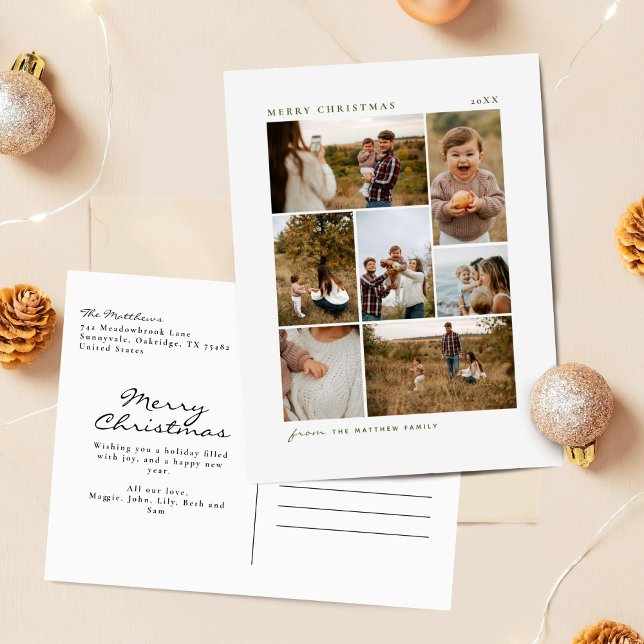 Minimalist Family Photo Collage Christmas  Holiday Postcard (Creator Uploaded)