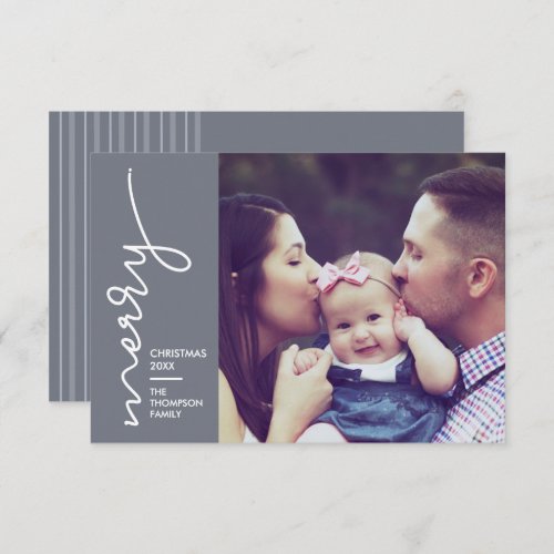 Minimalist family photo Merry Christmas Script Card