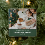 Minimalist Family Photo With Pets Christmas Ceramic Ornament<br><div class="desc">Introducing our Minimalist Family Photo With Pets Dark Green Christmas Ceramic Ornament, a heartwarming and personalized addition to your holiday decor. Crafted with care, this ceramic ornament allows you to create a cherished keepsake by adding your family photo, including your beloved pets, capturing the essence of togetherness during the holiday...</div>