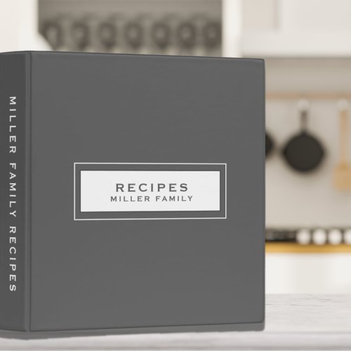 Minimalist Family Recipes Gray 3 Ring Binder