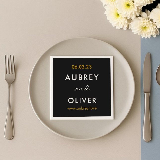 Minimalist Fancy Black Wedding Monogram Napkins (Creator Uploaded)