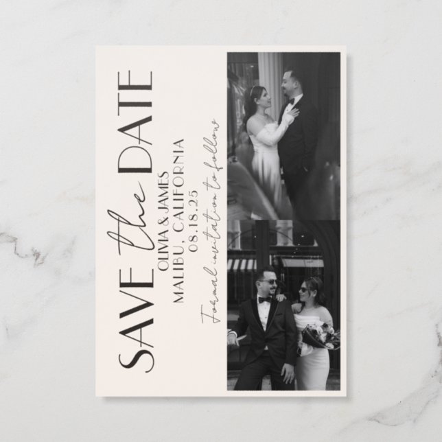 Minimalist Fancy Stylish Wedding Save The Date Letterpress Photo Cards (Front)