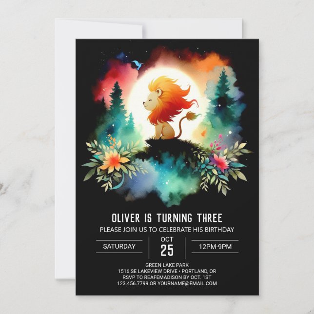 Minimalist Fantasy Lion Birthday  Invitation (Front)