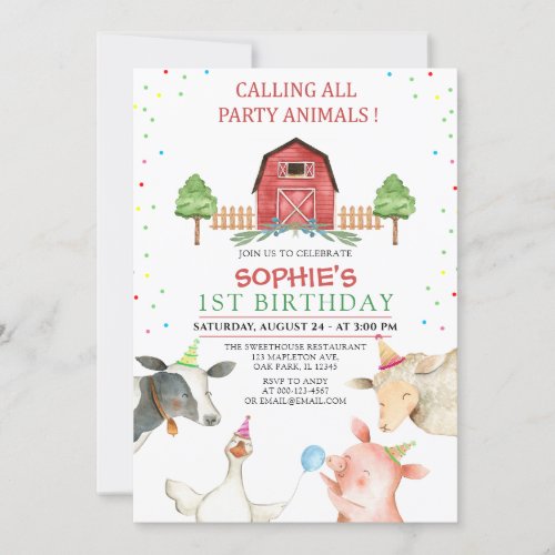 Minimalist Farm Animals Barnyard Birthday Invitation