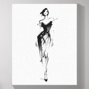 Minimalist Fashion Illustration Black Dress Canvas Photo Tile