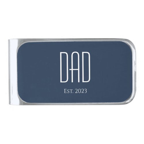 Minimalist Fathers Day New Dad Blue Silver Finish Money Clip