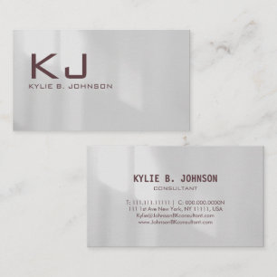 Minimalist Faux Brushed Chrome Monogrammed Business Card