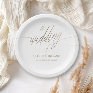 Minimalist Faux Gold Calligraphy the Wedding of Paper Plates