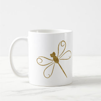 Minimalist Faux Gold Glitter Dragonfly Aesthetic  Coffee Mug