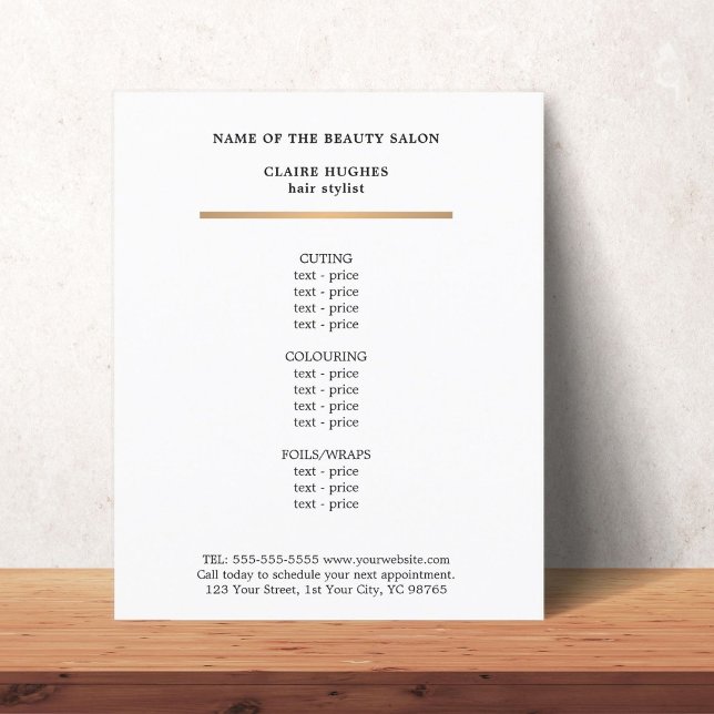 Minimalist Faux Gold Line Beauty Salon Menu Flyer (Creator Uploaded)