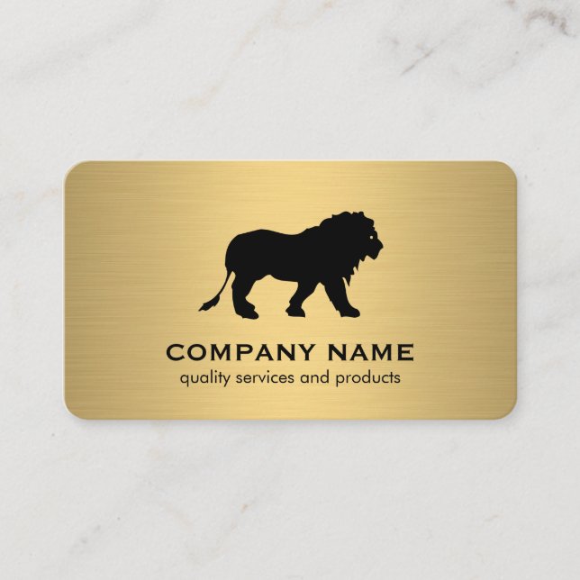 Minimalist Faux Gold Metallic / Lion Icon Business Card (Front)