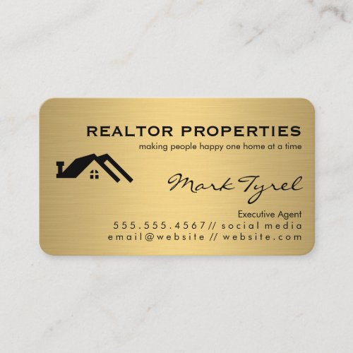 Minimalist Faux Gold Metallic  Real Estate Agent Business Card