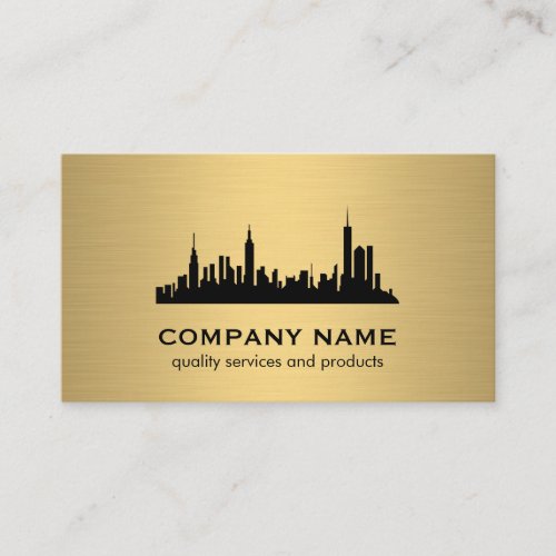 Minimalist Faux Gold Metallic Skyline Business Card