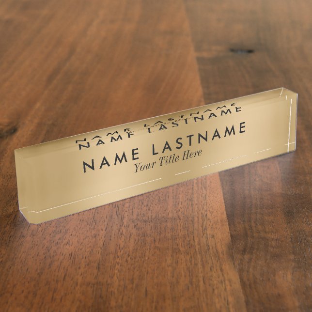 Minimalist Faux Gold Modern Elegant Simple Desk Name Plate (Side)