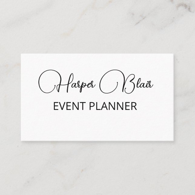 Minimalist Faux Gold Script Event Planner QR Code  Business Card (Front)