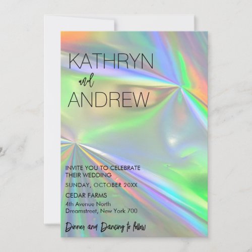 Minimalist Faux Holographic Wedding Invitation