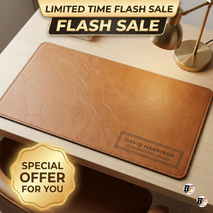 Minimalist Faux Leather Custom Name Executive Desk Mat