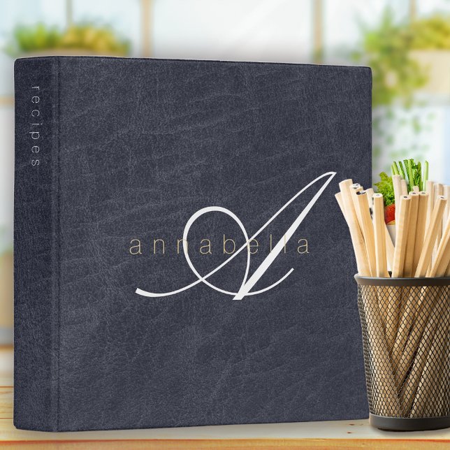 Minimalist Faux Leather Monogram Script Recipe 3 Ring Binder (Creator Uploaded)
