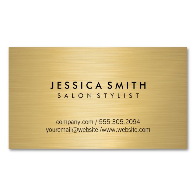 Minimalist Faux Metallic Gold Brushed Business Card Magnet (Front)