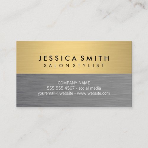 Minimalist Faux Metallic Gold Brushed Color Block Business Card
