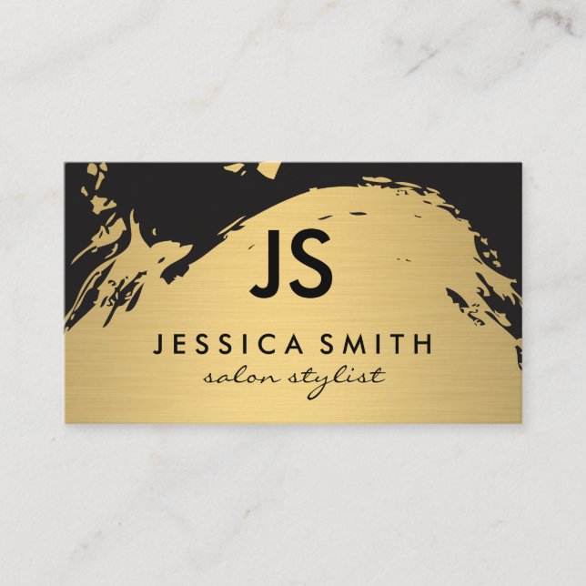 Minimalist Faux Metallic Gold Brushed Monogram Business Card (Front)