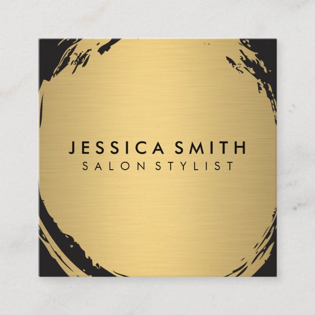 Minimalist Faux Metallic Gold Brushed Square Business Card (Front)
