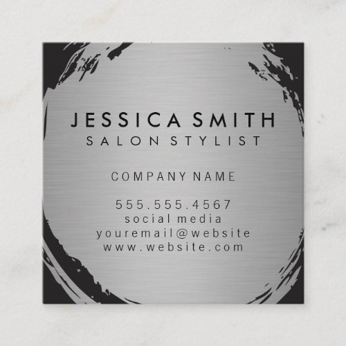 Minimalist Faux Metallic Silver Brushed Square Business Card