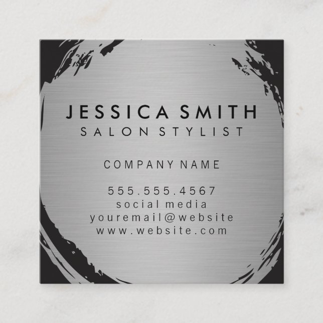 Minimalist Faux Metallic Silver Brushed Square Business Card (Front)
