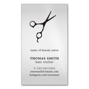 Minimalist Faux Silver Black Scissor Hair Stylist Magnetic Business Card