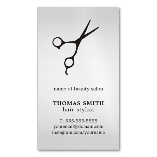 Minimalist Faux Silver Black Scissor Hair Stylist Magnetic Business Card