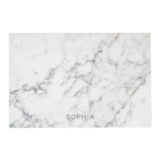 Minimalist Faux White Marble Texture &amp; Custom Name Placemat